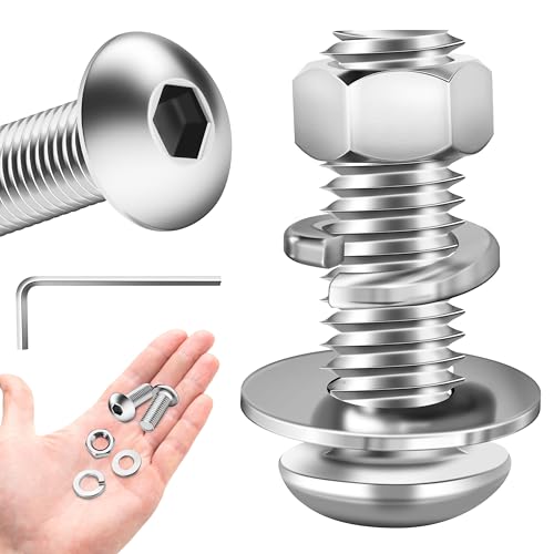 (20 Sets) 3/8-16 Bolt, 3/8 x 1-1/4" Button Head Socket Cap Bolts Screws, 3/8 Bolts and Nuts Set, 304 Stainless Steel 18-8, Fully Threaded, Assorted Bolts Nuts and Washers Kit by Marysino - color: (Silver) 3/8"-16, size: 1-1/4"