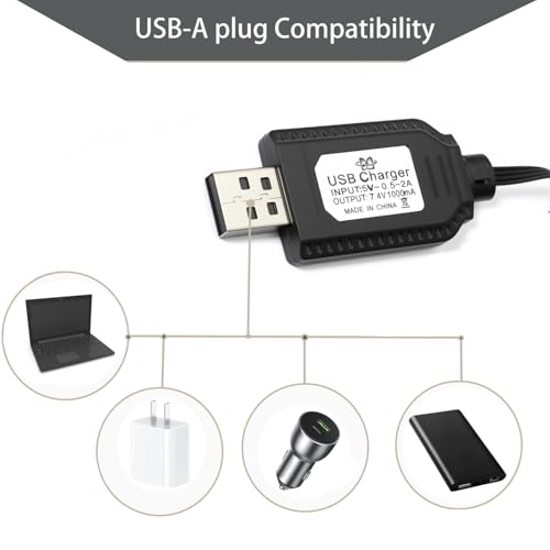 SM-4P USB Charger for 7.4V Li-ion Battery,Compatible with RC Car/Boat/Gel Blaster USB Charging Cable - 2Pack