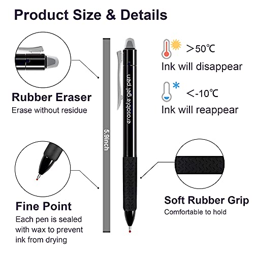 Lineon Erasable Gel Pens, 15 Pack Retractable Erasable Pens Clicker, Fine Point, Make Mistakes Disappear, 8 Black 7 Blue Inks for School & Office - color: 15 Pack Black Blue, size: 15 Count (Pack of 1)