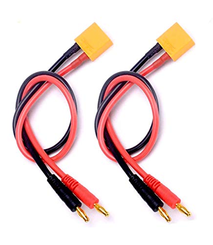 FLY RC 2 Pack XT90 Charging Cable XT90 to 4.0mm Banana Connector Adapter Charger Wire 30cm 11.8inch 12awg Lipo Battery Charge Lead for FPV RC Power Supply - style: XT90 charging cable