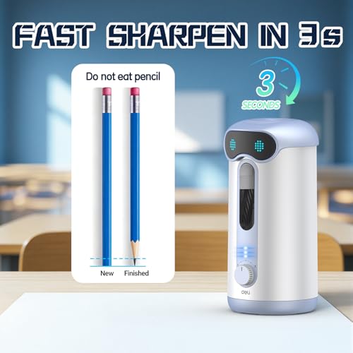 deli Electric Pencil Sharpener, Fully Automatic Pencil Sharpener, Blue - color: Blue