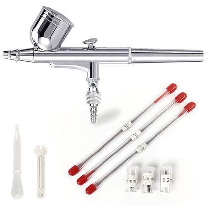 Dual-Action Airbrush Kit,Airbrush Gun with 0.2/0.3/0.5mm Nozzles