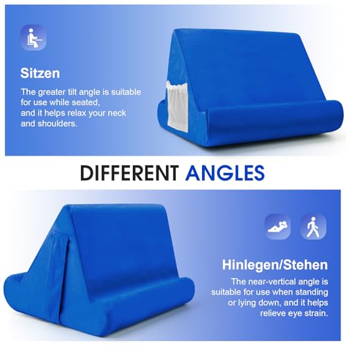 Universal Multi-Angle Tablet Holder - Soft Pad Stand with Net Pocket & Phone Stands for Lap, Knee, Sofa and Bed Phone Pad Stands(Blue) - color: Blue