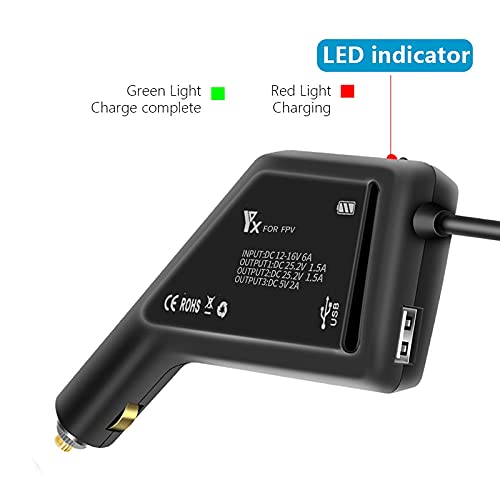 Hanatora 3 in 1 Battery Car Charger for DJI FPV Drone and Remote Controller,Charge Two Battery 12v DC Multi Rapid Charging Hub Accessories