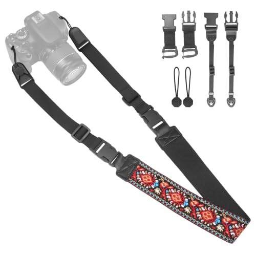 Adjustable Camera Neck Strap, Vintage Embroidered Shoulder & Crossbody Camera Strap with 4 Connection Ways, Anti-Slip Camera Strap for DSLR, Mirrorless & Camcorder, Travel & Outdoor Photography Gear - color: Red Woven
