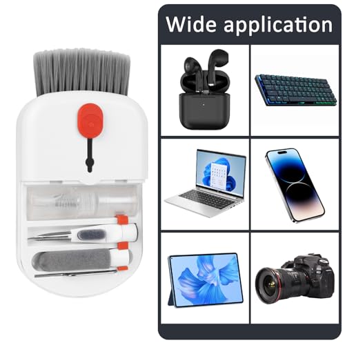 ZUFECY 6-in-1 Keyboard Cleaning Kit, White Keyboard Brush & Microfiber Pad, Multi-Tool for Electronics, Office & Gaming Setups