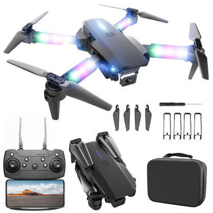 BEZGAR LED Lights Drone with Camera for Adults and Kids Beginners, Black - color: Black