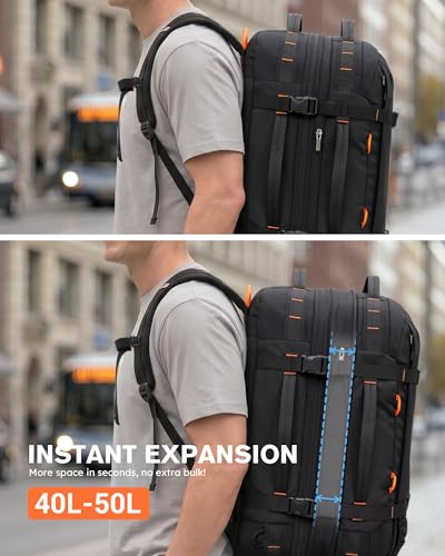 Tolaccea Travel Backpack 40-50L, 16" Laptop Carry On Duffle for Travel Work - color: Black