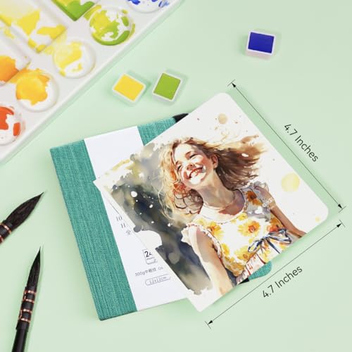 Lightwish Square Watercolor Journal,100% Cotton 24 Sheets Cold Press - color: Deep Green