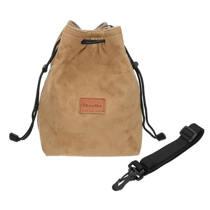 PATIKIL Camera Lens Pouch, M Size Drawstring Lens Case Flannel Camera Lens Handbag Camera Bag with Adjustable Shoulder Strap for DSLR Camera Lens, Yellow - color: Brown, size: M