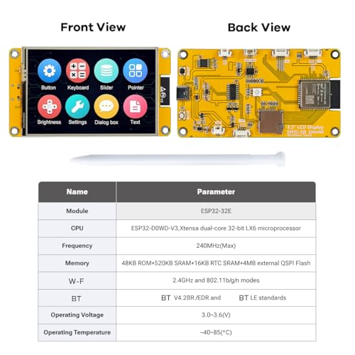 Hosyond 3.5'' 320x480 Touch Screen ESP32 Display with WiFi+BT, ST7796U Driver LCD TFT Screen Module for Arduino IoT - size: 3.5"