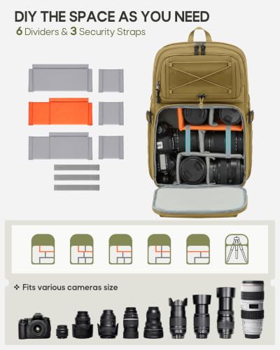 RAINSMORE Camera Backpack, DSLR/SLR/Mirrorless Tactical Camera Bag Cases - color: Khaki