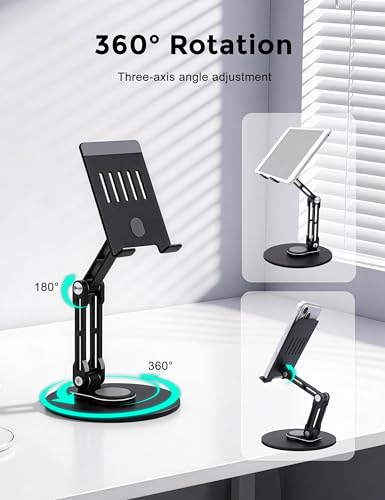 Aluminum Tablet Stand for Desk, 360° Rotating Height Adjustable - color: black