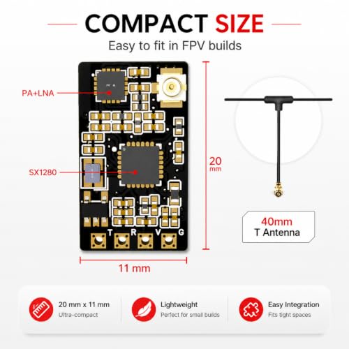 ELRS 2.4GHz Receiver with 40mm T Antenna for FPV Long Range Drones