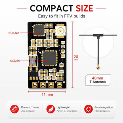 ELRS 2.4GHz Receiver with 40mm T Antenna for FPV Long Range Drones