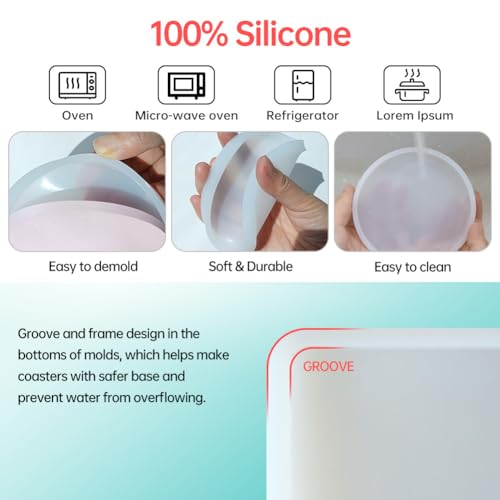 8-Pcs Silicone Resin Coaster Tray Mold, Round and Square - color: 4 Rounds + 4 Squares