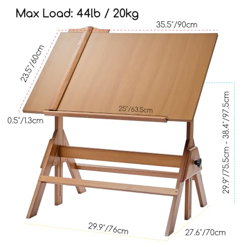 MEEDEN Wood Adjustable Drafting Table: 35.5" x 23.5" Wooden Art Desk - color: Walnut Table