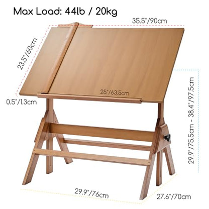 MEEDEN Wood Adjustable Drafting Table: 35.5" x 23.5" Wooden Art Desk - color: Walnut Table