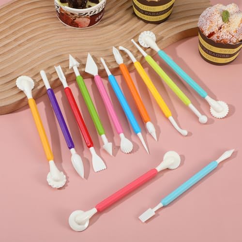 12PCS Clay Sculpting Tools, Double-Head Ceramic Pottery Tool Plastic DIY Clay Fondant Tool Modeling Tools Set Air Dry Clay Tools Polymer Clay Art Tools for Polymer Pottery Cake Decoration