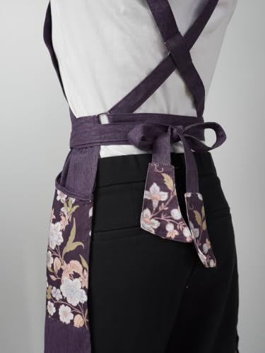 100% Cotton Printed Kitchen Apron with 2 Pockets for Men and Women – Adjustable Chef Apron - Machine Washable - color: Grape Forest