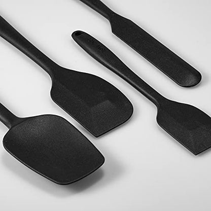 4-Piece Silicone Spatula Set with Stainless Steel Core, Black - color: Black