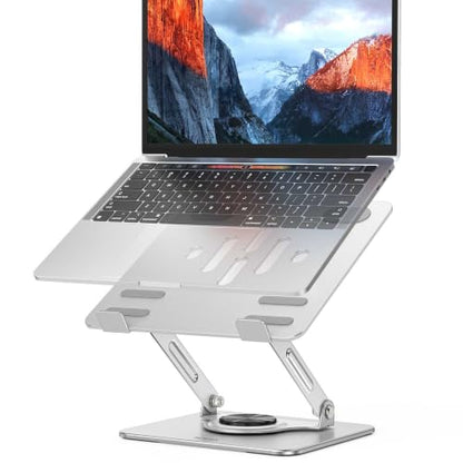 BESIGN Laptop Stand with 360° Rotating Base, Ergonomic Adjustable Notebook Riser, Foldable Computer Holder Compatible with 10-14" Laptops, LS11 Silver - color: G-Silver/Black-360°