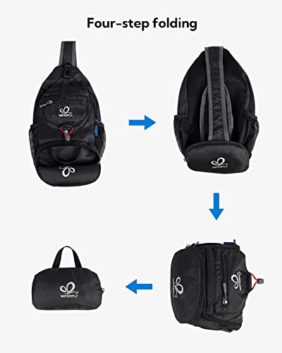 WATERFLY Packable Sling Backpack Lightweight Crossbody Bag Travel Daypack - color: Black