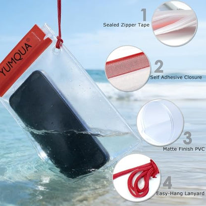 YUMQUA Waterproof Pouch Dry Bags Document Map Holder for Water Sport 3PACK - color: Red