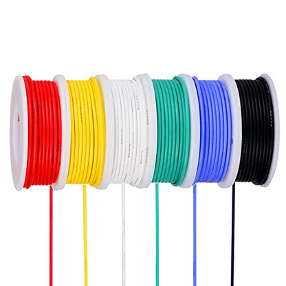 TUOFENG 26awg Flexible Silicone Wire, 26 Gauge Tinned Copper - size: 26 AWG Stranded 6 Colors 33 ft