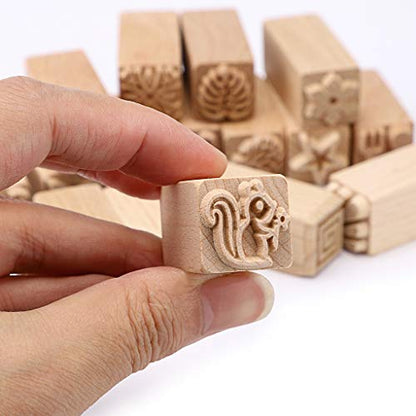 OwnMy Set of 16 Clay Modeling Pattern Stamp Kit Wooden Clay Pottery Stamps