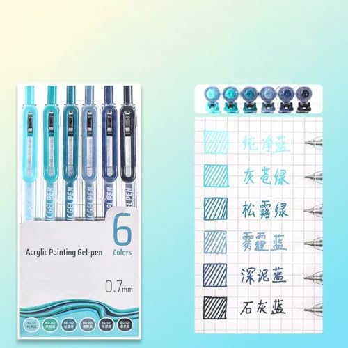6 Colors 0.7mm Fine Pointed Acrylic Gel Pen Set,Nordic Blus - color: Blue