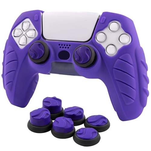 Ergonomic Soft Grip Skin for PS5, Anti-Slip Silicone Controller Cover with 6 Thumb Grips Accessories Set (Galactic Purple) - color: Purple