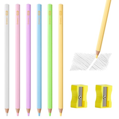 BAYTORY 8Pcs Pen Style Eraser, Fine Detail Art Erasers with 2Pcs Sharpener