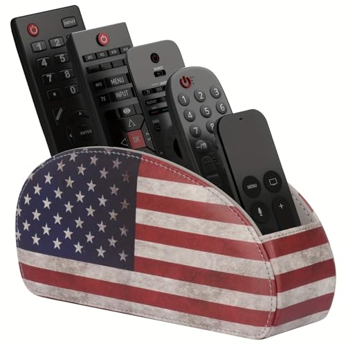Remote Control Holder, PU Leather Organizer Box with 5 Compartments for Table Bed Office,Remote Caddy Desktop Storage Home Accessories-American Flag - color: American Flag