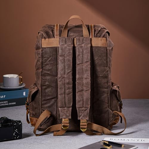 Heavy-Duty Waxed Canvas Rucksack Backpack - color: Coffee, size: 400 x 340 x 190 mm - Standard