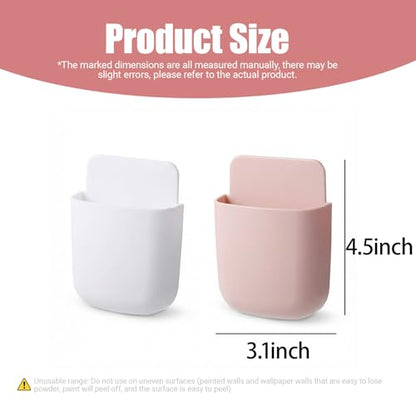 Remote Holder Wall Mount -TV Remote Control Holder Organizer, Multi-Purpose Organizer Box for sitting room, 2-Pack(White + Pink) - color: White and pink