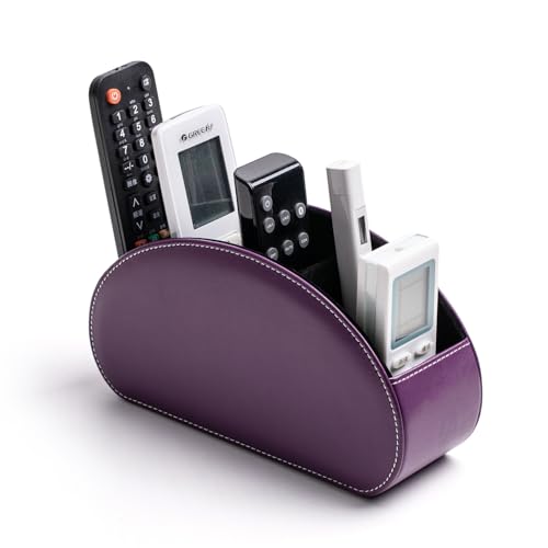 Remote Control Holders Organizer Box with 5 Compartment PU Leather Caddy - color: Dark purple, size: S