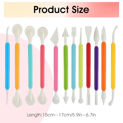12PCS Clay Sculpting Tools, Double-Head Ceramic Pottery Tool Plastic DIY Clay Fondant Tool Modeling Tools Set Air Dry Clay Tools Polymer Clay Art Tools for Polymer Pottery Cake Decoration