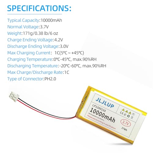1pc 10000mAh 3.7V LiPo Battery 1S Lithium Polymer Rechargeable Battery with Protective Board Insulation Coating PH2.0 Plug