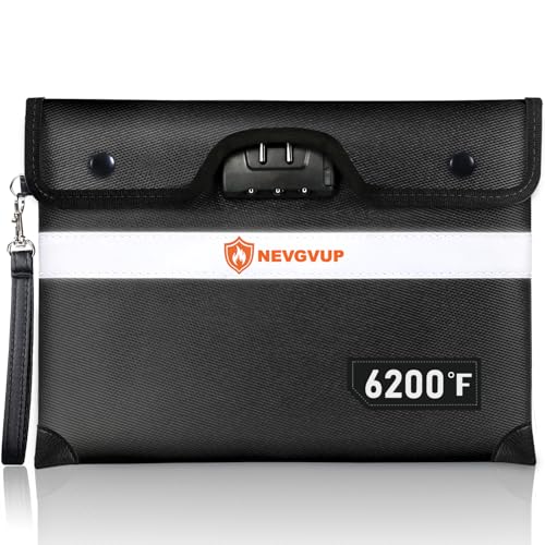 6200°F Upgraded Fireproof Money Bag with Lock, Fireproof Bag for A5 Documents w. Zipper/Reflective Strip, 9 Layers of Heat Insulated Materials, Water Resistant Fire Proof Money Bags for Cash,Valuables - color: Black, size: Inside Size 10.5" x 8.0"