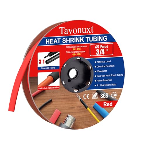 3/4" 65ft 3:1 Heat Shrink Tubing with Adhesive Lining - Marine Grade, Ideal for Home, Automotive, and Industrial Use - Red - size: 3/4 Inch, style: 65ft - Red