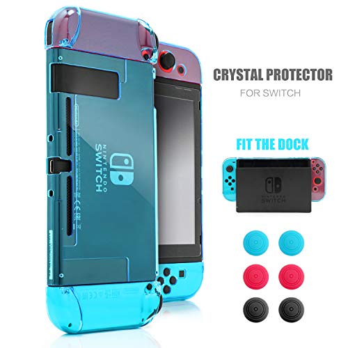 Dockable Case for Switch Console, Screen Protector & 6 Joystick Thumb Grips - color: Blue