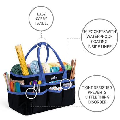 JJRING 600D Nylon Craft & Art Organizer Tote Bag With Pockets, Blue - color: Blue, size: Small