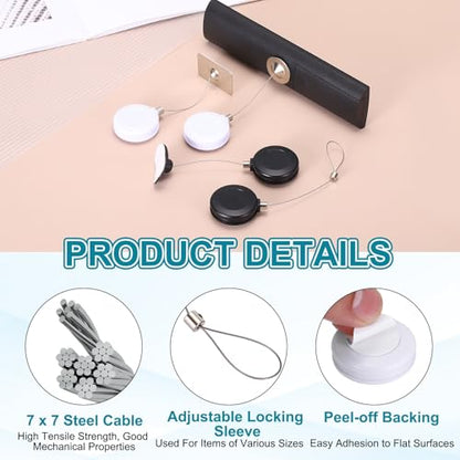 PATIKIL Retractable Remote Control Cable Tether (3ft / 0.9M, White)(1 Set) Round Remote Control Security Lanyard Lock Adjustable Locking Leash with Rope Locks, Suit for - TVs/Tablets - color: White