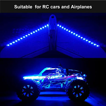 Waterproof LED Light Strips for RC Cars Trucks Airplanes Boats Drones Fixed Wing AR Wing Model Underglow Light (Blue) - color: Blue