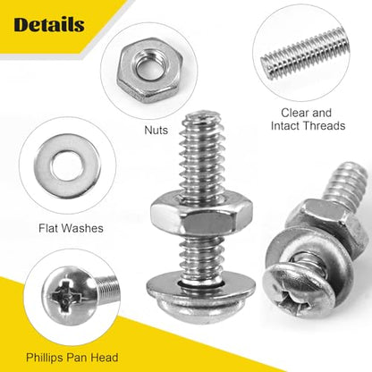 358PCS #6-32#8-32#10-24 Pan Head Machine Screws Nuts Assortment Kit - size: SS #6#8#10 358pcs