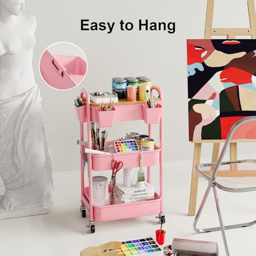 6 Pack Pink Rolling Cart Accessories Organizer with 6 Cups Holder, 6 Hooks - color: Pink