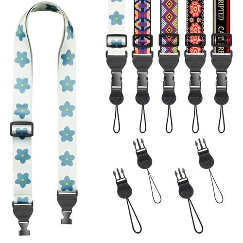 FIEIL Blue Floral Shoulder Strap, Adjustable Camera Strap with 2 Sets of Quick-Release Buckles, Comfortable Neck Strap for iPad, Tablet, Camera, Laptop, Binocular, Luggage Bag - color: Blue Floral