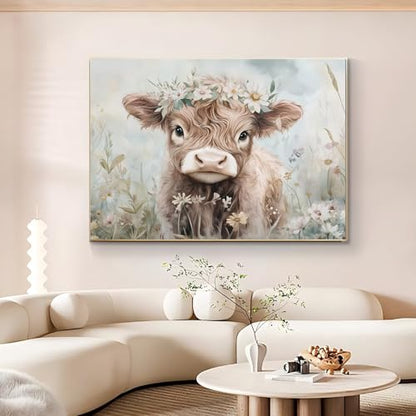 YULIDECO Highland Cow Diamond Art,Flowers Animals Diamond Art Kits for Adults,DIY Full Round Drill Diamond Painting DIY Gift,Home Wall Art Diamond Painting Kit(16x12 Inch) - color: DP03716