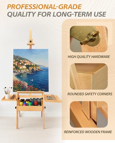 Painting Art Easel with Storage, 57"-72" Height Adjustable Easel Stand - color: Natural Wood